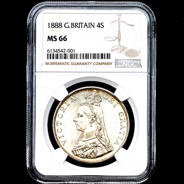 1888 Victoria Jubilee Head Double Florin Brilliant uncirculated. NGC - MS66