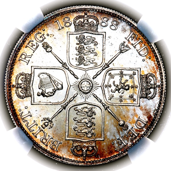 1888 Victoria Jubilee Head Double Florin Brilliant uncirculated. NGC - MS66