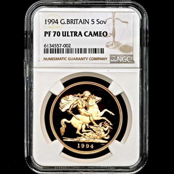 1994 Elizabeth II Proof Five Pounds FDC grade. NGC - PF70 ULTRA CAMEO