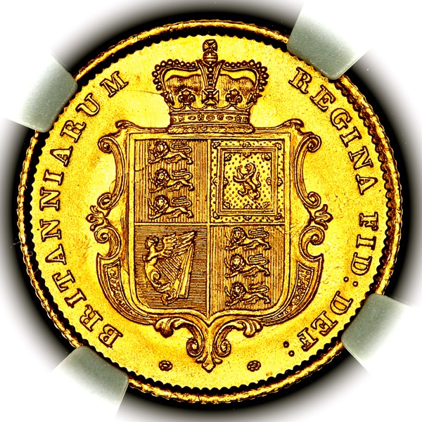 1858 Victoria Half Sovereign Brilliant Uncirculated. NGC - MS65