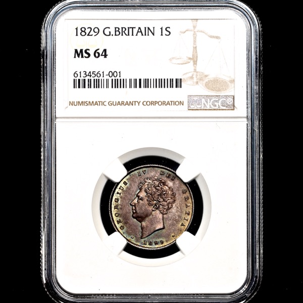 1829 George IV Shilling Choice Uncirculated. NGC - MS64