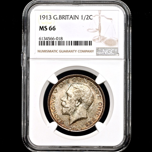 1913 George V Halfcrown Brilliant Uncirculated. NGC - MS66