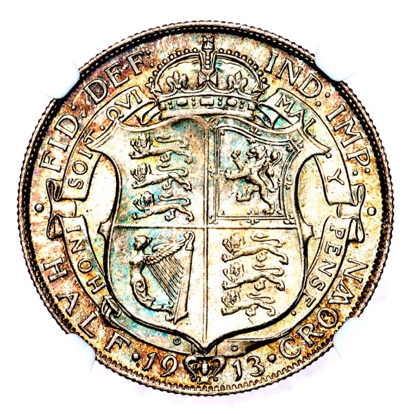 1913 George V Halfcrown Brilliant Uncirculated. NGC - MS66