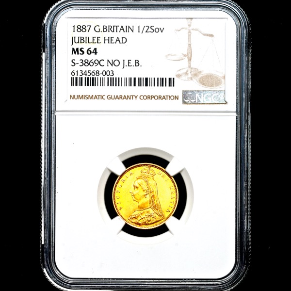 1887 Victoria Jubilee Head Half Sovereign Choice Uncirculated. NGC - MS64