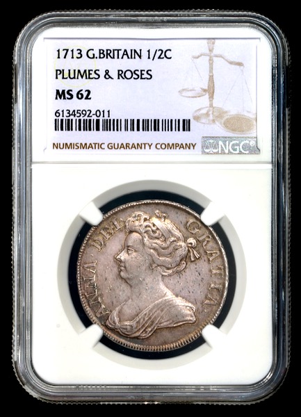 1713 Anne Halfcrown Practically Uncirculated. NGC - MS62