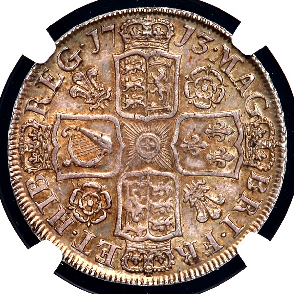 1713 Anne Halfcrown Practically Uncirculated. NGC - MS62