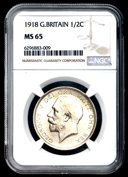 1918 George V Halfcrown Brilliant Uncirculated. NGC - MS65