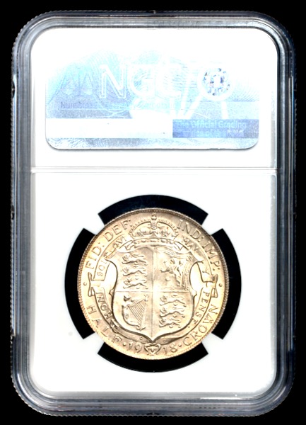 1918 George V Halfcrown Brilliant Uncirculated. NGC - MS65