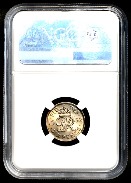 1952 George VI Sixpence Brilliant Uncirculated. NGC - MS66+