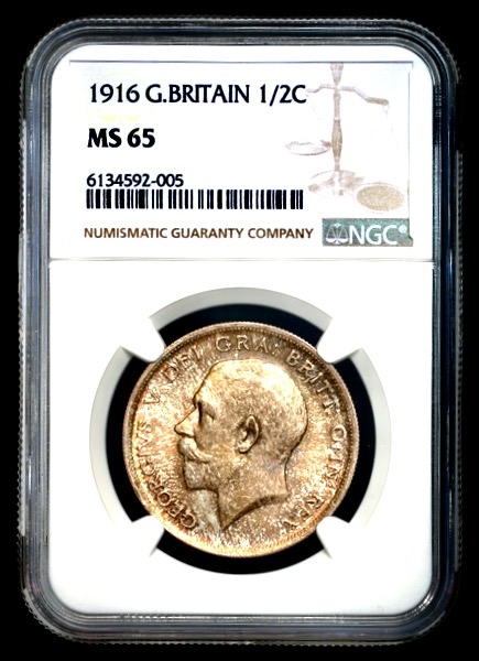 1916 George V Halfcrown Brilliant Uncirculated. NGC - MS65