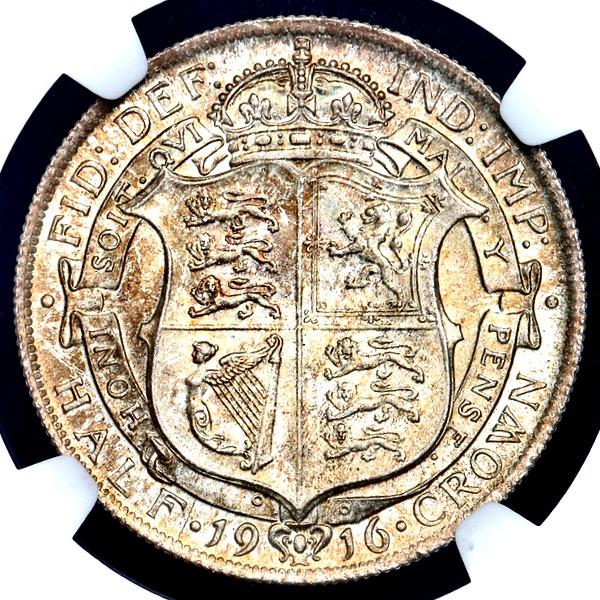 1916 George V Halfcrown Brilliant Uncirculated. NGC - MS65