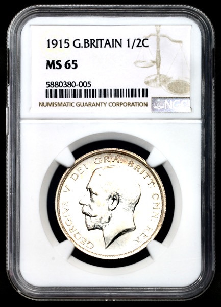 1915 George V Halfcrown Brilliant Uncirculated. NGC - MS65