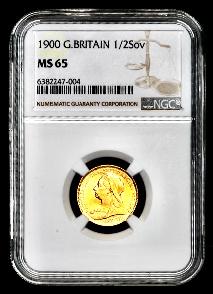 1900 Victoria Old Head Half Sovereign Brilliant uncirculated. NGC - MS65