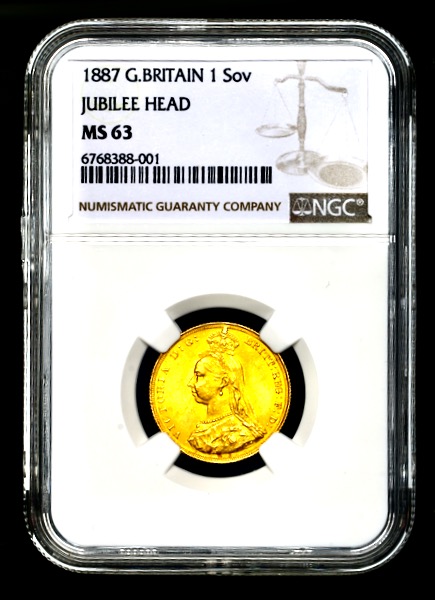 1887 Victoria Jubilee Head Sovereign Uncirculated grade. NGC - MS63
