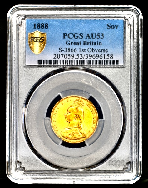 1888 Victoria Jubilee Head Sovereign PCGS - AU53
