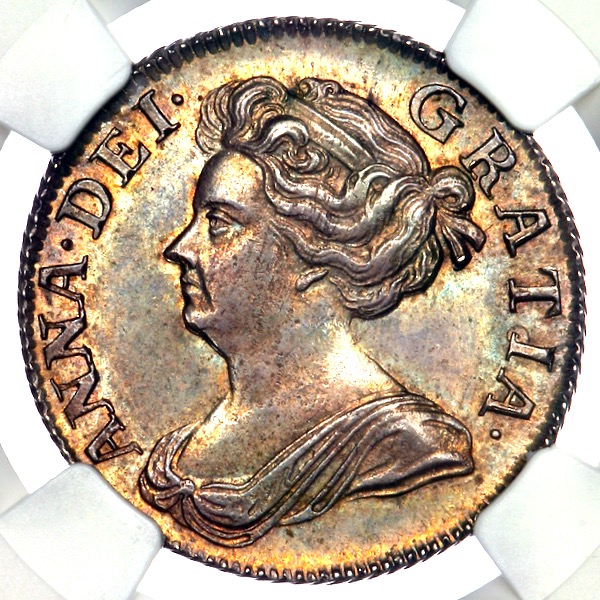 1708 Anne Shilling Choice Uncirculated. NGC - MS64