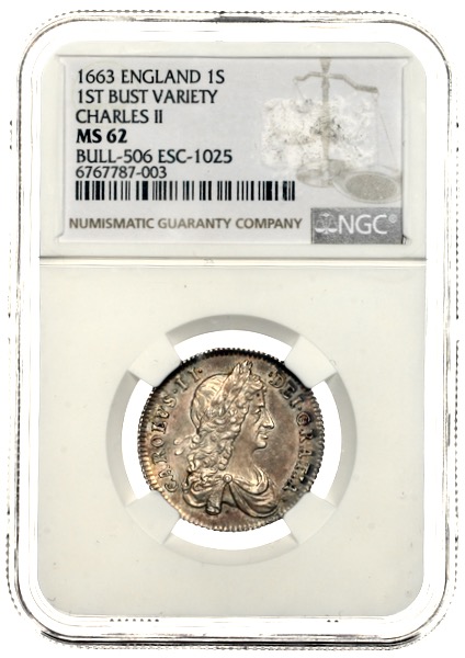 1663 Charles II Shilling Practically Uncirculated. NGC - MS62