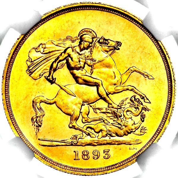 1893 Victoria Old Head £5 Uncirculated grade. NGC - MS63