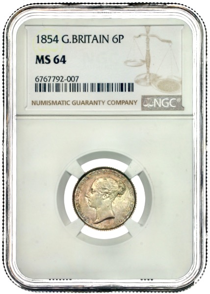 1854 Victoria Sixpence Choice Uncirculated. NGC - MS64