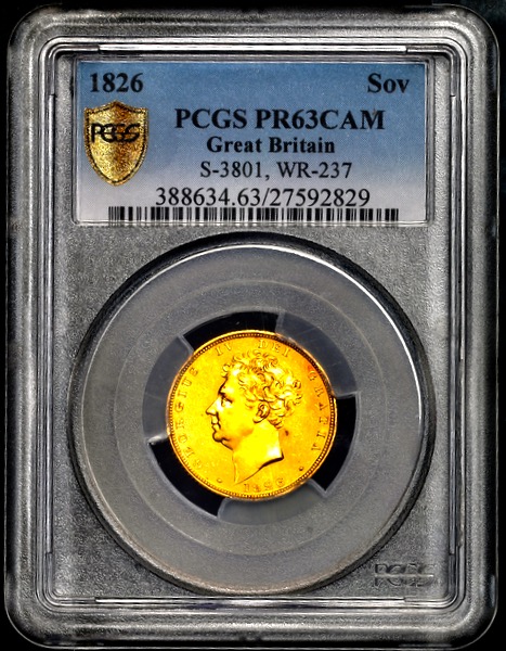 1826 George IV Proof Sovereign PCGS - PR63 CAMEO