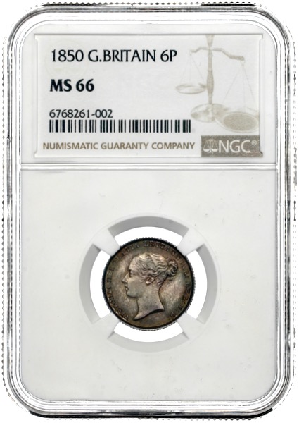 1850 Victoria Shilling Brilliant Uncirculated. NGC - MS66