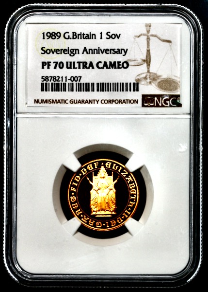 1989 Elizabeth II Proof Sovereign FDC grade. NGC PF70 Ultra Cameo