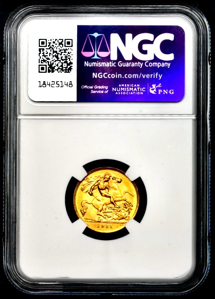 1911 George V Half Sovereign Brilliant Uncirculated. PCGS - MS66