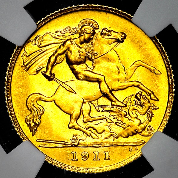 1911 George V Half Sovereign Brilliant Uncirculated. PCGS - MS66