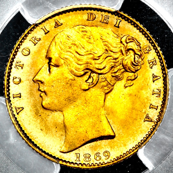 1869 Victoria Sovereign Brilliant Uncirculated. PCGS - MS65