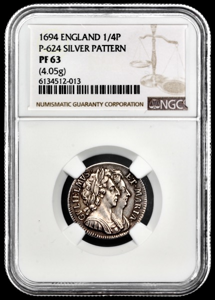 1694 William and Mary Pattern Farthing NGC - PF63