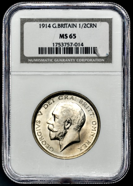 1914 George V Halfcrown Brilliant Uncirculated. NGC - MS65