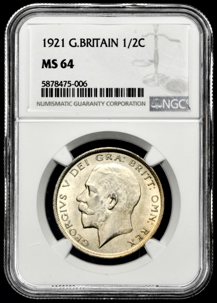 1921 George V Halfcrown Choice Uncirculated. NGC - Mint State 64
