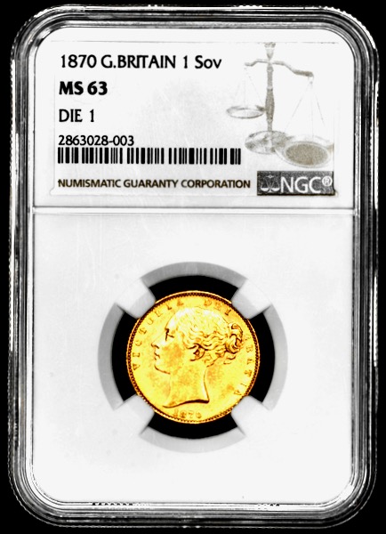 1870 Victoria Sovereign Uncirculated. NGC - MS63
