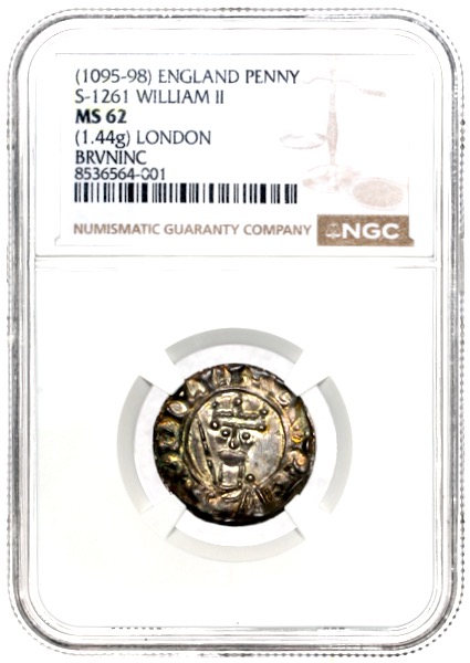 1095-1098 William II Penny Practically Uncirculated. NGC - MS62