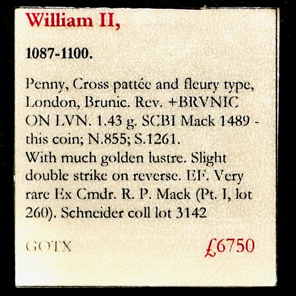 1095-1098 William II Penny Practically Uncirculated. NGC - MS62