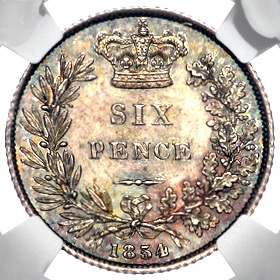 Extremely Rare 1854 Victoria Sixpence