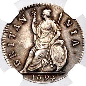 1694 William and Mary Pattern Proof Silver Farthing